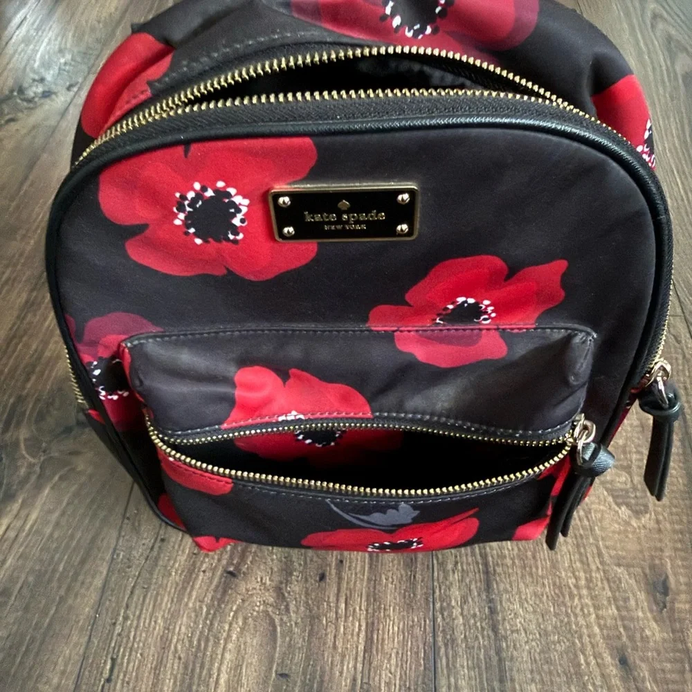 Kate Spade Red and Black Floral Backpack - Picture 3 of 8